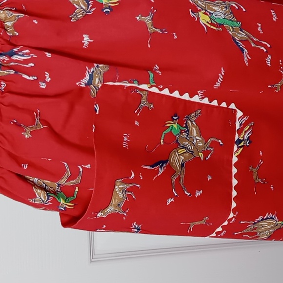 Vintage 50's Red Bronco Bustin' Western Theme Women's Half Apron MCM - Picture 2 of 14